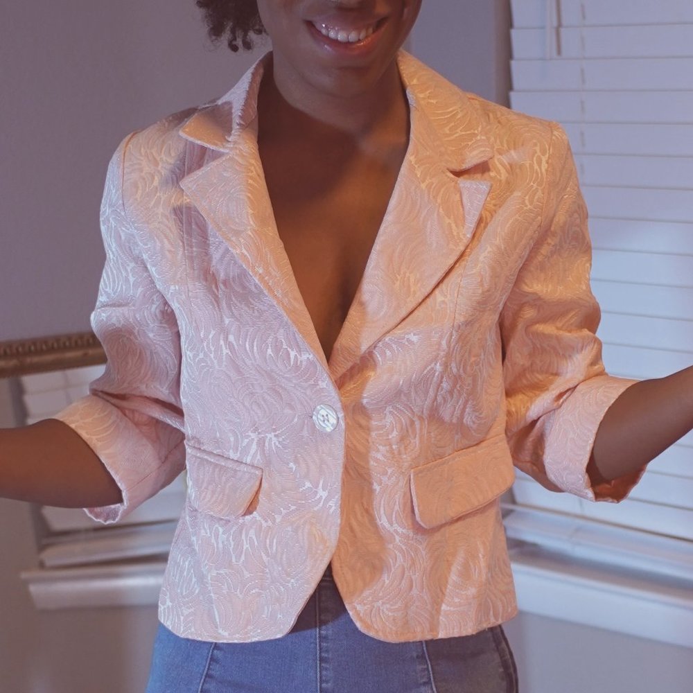 Molded Jacquard Monochrome Embroidered Pink Sculpted Blazer
